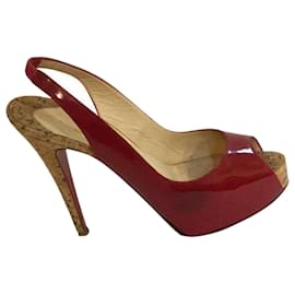 Christian Louboutin-Patent Leather Open Toe Pumps-Red