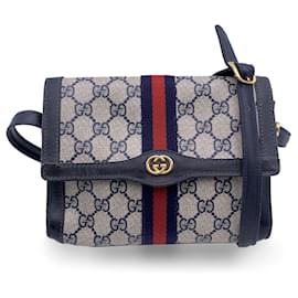 Gucci-Petit sac à bandoulière vintage à rabat en toile monogramme bleu-Bleu