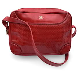 Gucci-Vintage Red Textured Leather Shoulder Messenger Bag-Red