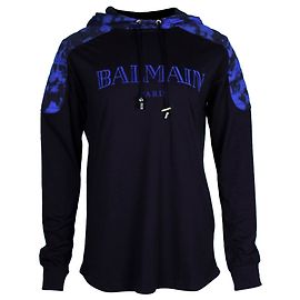 Balmain Logo Camouflage Hoodie aus schwarzer Baumwolle Schwarz