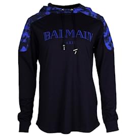 Balmain-Balmain Logo Camouflage Hoodie in Black Cotton-Black