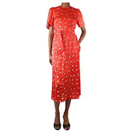 Autre Marque-Red floral-printed belted midi dress - size S-Red