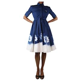 Prada-Vestido midi plissado tie-dye azul - tamanho Reino Unido 8-Azul