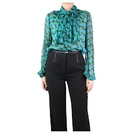Anna Sui-Green sheer ruffled printed blouse - size UK 10-Green