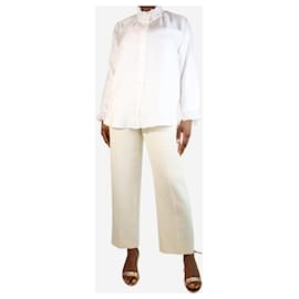 Sandro-White ruffle trim silk shirt - size UK 12-White