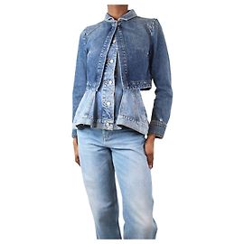 Alexander Mcqueen Blaue gefütterte Jeansjacke mit Schößchenmuster, mehrere Lagen – Größe UK 8 Blau