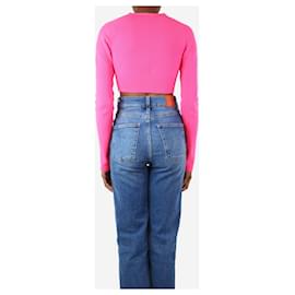 Helmut Lang-Pink ribbed cropped cardigan - size S-Pink