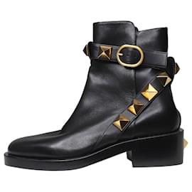 Valentino-Black leather Rockstud ankle boots - size EU 38-Black