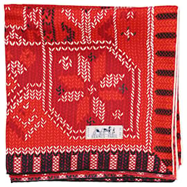 Hermès-Foulard imprimé en soie rouge-Rouge