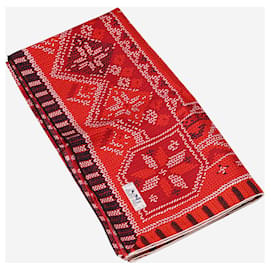 Hermès-Foulard imprimé en soie rouge-Rouge