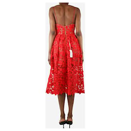 Self portrait-Red sleeveless broderie anglaise midi skirt - size UK 8-Red
