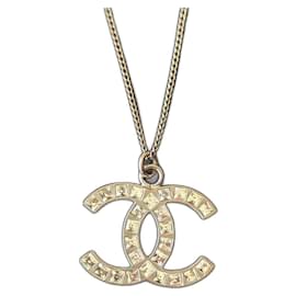 Chanel-CC 09P logo classic square crystal necklace in SHW box receipt-Silvery