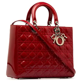 Dior-Dior Vermelho Grande Patente Cannage Lady Dior-Vermelho