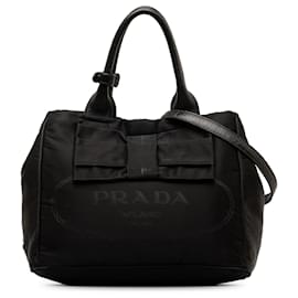 Prada-Prada Black Tessuto Logo Fiocco Bow Satchel-Black