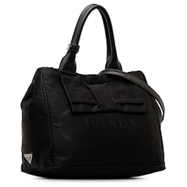 Prada-Prada Black Tessuto Logo Fiocco Bow Satchel-Black