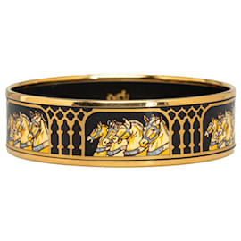 Hermès-Hermes pulseira preta larga esmaltada-Preto,Dourado