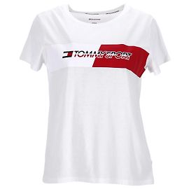 Tommy Hilfiger Camiseta feminina com logotipo da bandeira em algodão branco Branco