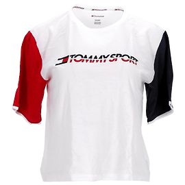 Tommy Hilfiger Camiseta feminina de manga com cor bloqueada Branco