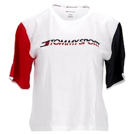 Tommy Hilfiger-Camiseta feminina de manga com cor bloqueada-Branco