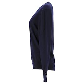 Tommy Hilfiger-Tommy Hilfiger Suéter masculino luxuoso de lã com gola redonda em lã azul marinho-Azul marinho