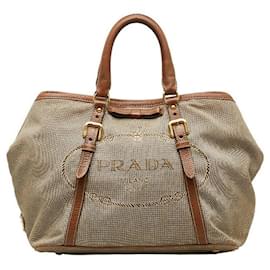 Prada-Prada Canapa Logo Convertible Tote Bag Canvas Handbag in Fair condition-Other