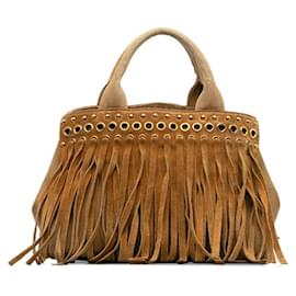 Prada-Prada Fringe Canapa Handbag Canvas Handbag BN2448 in Fair condition-Other