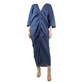 Autre Marque-Blaues, gerafftes Kleid mit V-Ausschnitt aus Leinen – Größe XS-Blau