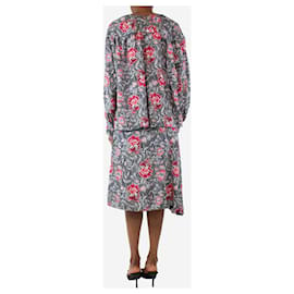 Isabel Marant Etoile-Black floral-printed silk blouse and skirt set - size UK 6-Black