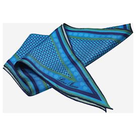 Loro Piana-Foulard triangle imprimé en soie bleue-Bleu