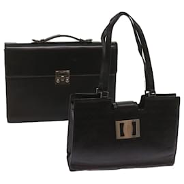 Salvatore Ferragamo-Salvatore Ferragamo Hand Bag Leather 2Set Black Auth bs12088-Black
