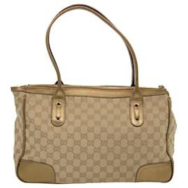 Gucci-GUCCI GG Canvas Hand Bag Beige Gold Tone 177052 auth 67377-Beige,Other