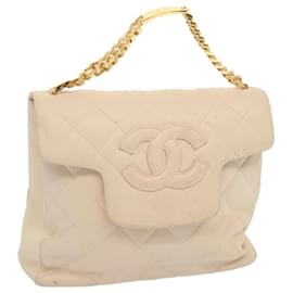 Chanel-Bolsa de mão CHANEL Matelasse COCO Mark com corrente pele de cordeiro bege CC Auth yk10920-Bege