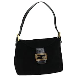 Fendi-FENDI Mamma Baguette Shoulder Bag Suede Black Auth fm3241-Black
