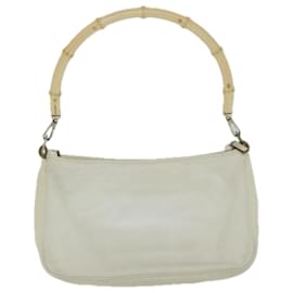 Gucci-GUCCI Bamboo Hand Bag Leather White Auth 66322-White
