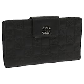 Chanel-CHANEL Long Wallet No5 Canvas Leather Black CC Auth 67566-Black