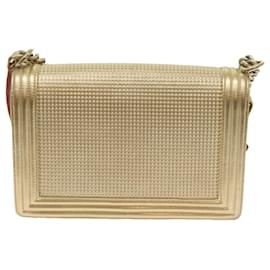 Chanel-CHANEL Boy Chanel Chain Shoulder Bag Leather Gold CC Auth 67371A-Golden
