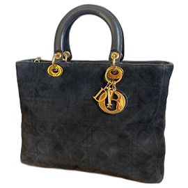 Dior Lady Dior Black Suede Handbag Black