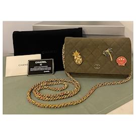 Chanel-Chanel 17C Paris-Cuba Charms Military Green Canvas WOC Clutch Bag Wallet on Chain-Multiple colors,Dark green