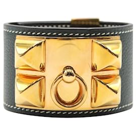 Hermès-HERMÈS Collier De Chien Bracelet-Vert Cyrpres Evercolour Leather - Rose Gold Hardware-Green