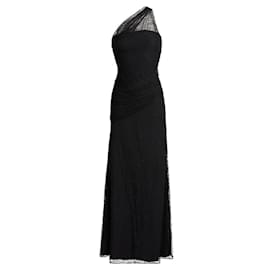 Roberto Cavalli-Roberto Cavalli One Shoulder Black Lace Gown Dress-Black