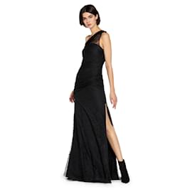 Roberto Cavalli-Roberto Cavalli One Shoulder Black Lace Gown Dress-Black