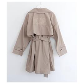 Dior-Dior Girl's Trench Coat w/Gold Logo Back-Beige