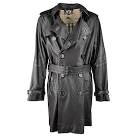 Burberry-Burberry Lambskin Leather Trench Coat-Black