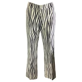 Autre Marque-Valentino Ivory / Black Zebra Print high waistededed Crepe Trousers-Cream