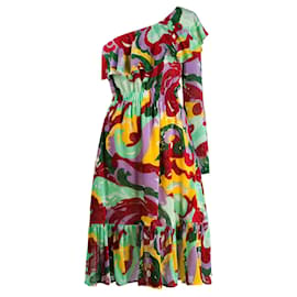 Autre Marque-La linedJ Mehrfarbiges Boogie-Kleid aus Samt mit One-Shoulder-Träger und Meraviglia-Print -Mehrfarben