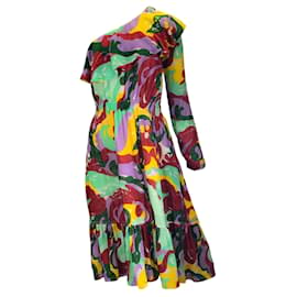Autre Marque-La linedJ Multicolor Meraviglia Print One Shoulder Velvet Boogie Dress-Multiple colors