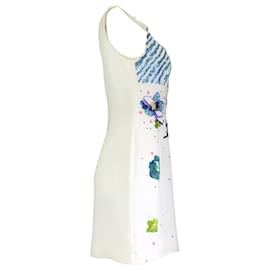 Autre Marque-Marni Blanc / Robe bleue à fleurs en crêpe sans manches avec perles et paillettes-Blanc