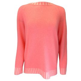 Lamberto Losani Flamant Rose / Pull raglan en tricot de cachemire blanc à manches longues Rose