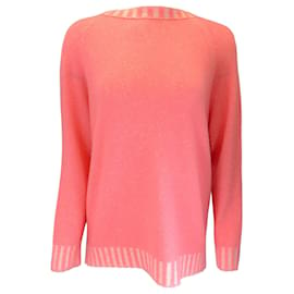 Autre Marque-Lamberto Losani Flamingo Pink / White Long Sleeved Cashmere Knit Raglan Sweater-Pink