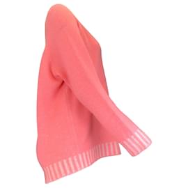 Autre Marque-Lamberto Losani Flamingo Pink / White Long Sleeved Cashmere Knit Raglan Sweater-Pink